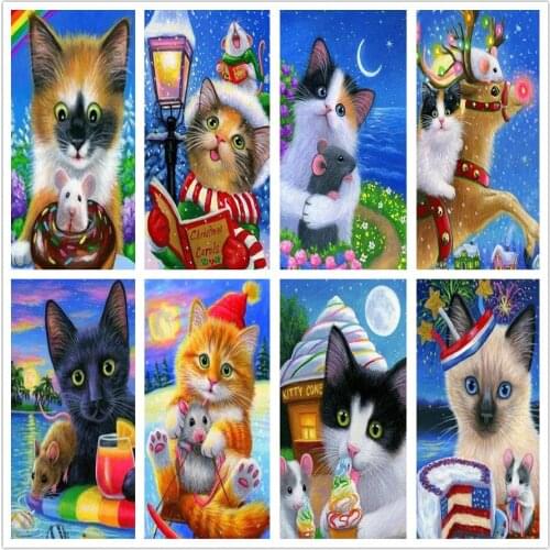 5D DIY Diamond Painting Animals Cat Elk Christmas Cartoon Full Drill Cross Stitch Diamond Embroidery Mosaic Xmas Decor for Home