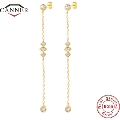 CANNER INS Style 925 Sterling Silver Stud Earrings for Women Cubic Zirconia Piercing Chain Earring Jewelry Pendientes Plata 925