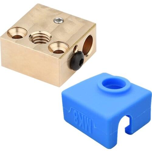 3D Printer Brass Heater Block+Silicone Shell Case Set For CR10 Hotend MK8 Nozzle Replacement Upgrade Accessories