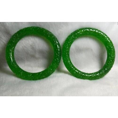 57mm beautiful HAND-CARVED CHINESE green JADEITE JADE BANGLE BRACELET