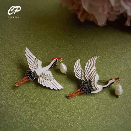 Flying Crane Bird Brooches for Women Lovely Enamel Brooch Pins Girl Costume Jewelry Accessories Gifts