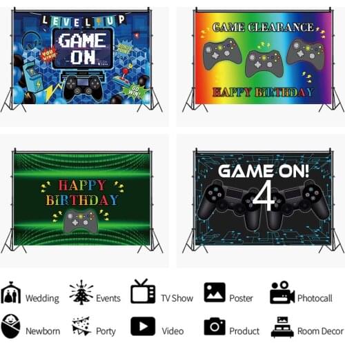 Childrens Birthday Party Game Machine Theme Cartoon Boys Like Backdrops Photo Background Decorations for Kids Photography Props