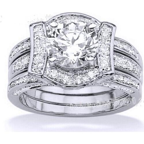 Choucong Wieck Antique classic TAAA CZ Zirconia Simulated stones 14KT White Gold GF Wedding Band Ring Set Sz 5-11 Free shipping