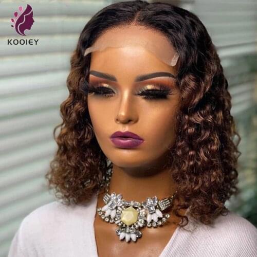 Ombre Brown Short Curly Bob Wig Lace Front Human Hair Wigs Brazilian Deep Wave Wig Preplucked Lace Wigs With Natural Hairline