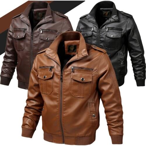 Men Faux Leather Jackets Winter Windbreaker Pilot Coats Male Zipper Vintage Motorcycle Outfit Brand Fashion PU Coat Streetwear