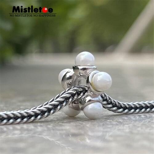Mistletoe 925 Sterling Silver Pentagon Pearl Star Spacer Charm Bead Jewelry