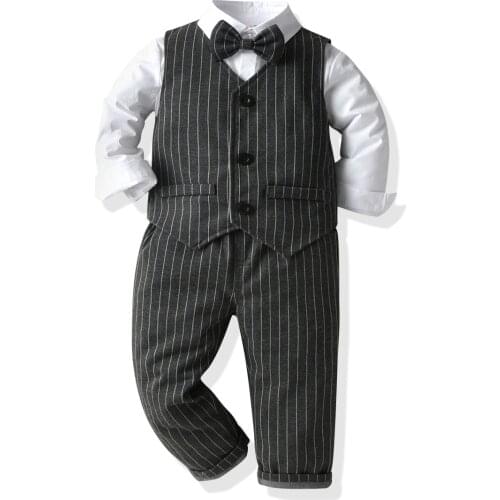 1-6 Years Toddler Boys Clothes Formal Kids Set Vest + Solid Shirt + Striped Pants Fashion Baby Gentleman Outfits