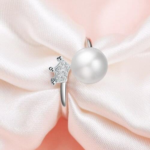 Crown shape inlaid pearl opening ring ladies classic jewelry exquisite workman anniversary party birthday gift ring