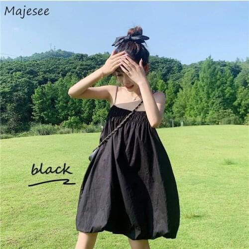 Sleeveless Dress Women Solid Bud Knee-length Spaghetti Strap Korean Style Romantic Tender Elegant Design Simple Retro Trendy New