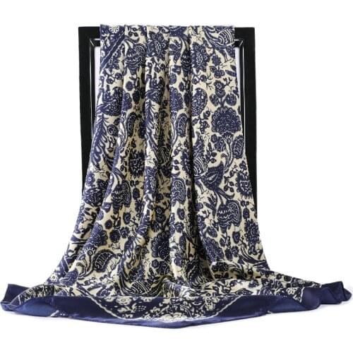 Fashion Scarves For Women Print Silk Satin Head Scarf Female 90cmx90cm Luxury Brand Square Shawl Large Hijab Scarfs For Ladies