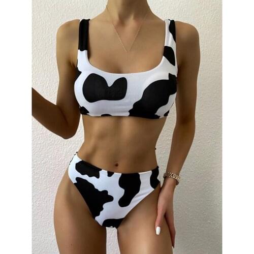 Sexy Bikini New Cow Print Bandeau Swimsuit Women Two Pieces Push Up Biquini Brazilian Swimming Suit For Women Beach Swimwear