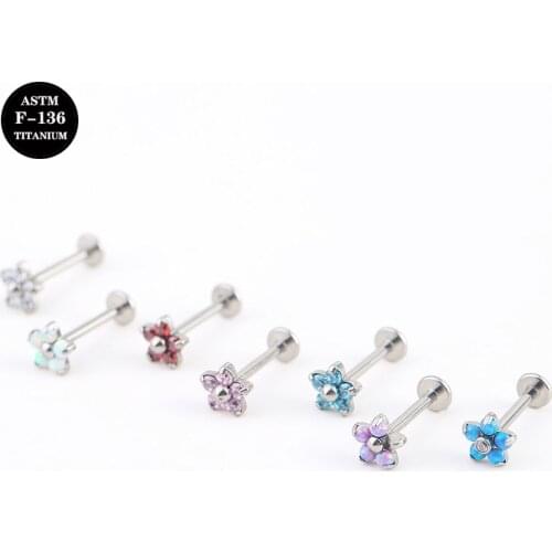 16 Impalnt Grade Titanium ASTM F136 Internal Thread Screw Opal CZ Flower Labret Earrings for Lip Ear Lobe Piercing Body Jewelry