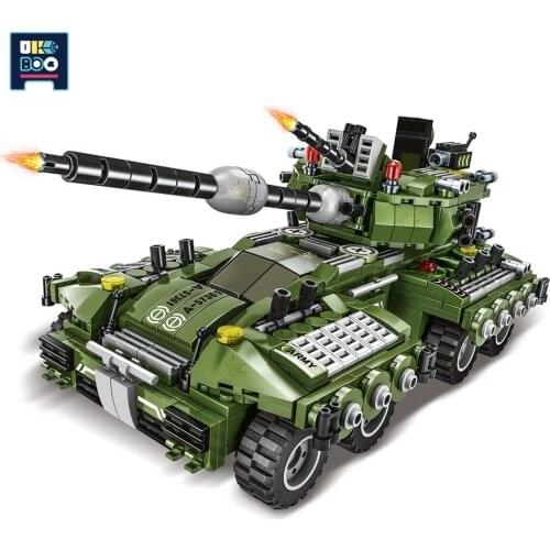 UKBOO 771PCS 4IN1 Military Main Battle Tank Truck fighter weapons Model Building Block City Army Train Soldiers Bricks Toys Kid