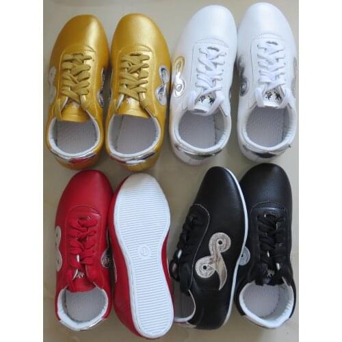 Unisex Kids&Adult leather auspicious clouds wushu kung fu shoes tai chi martial arts sneaker golden/silver/red