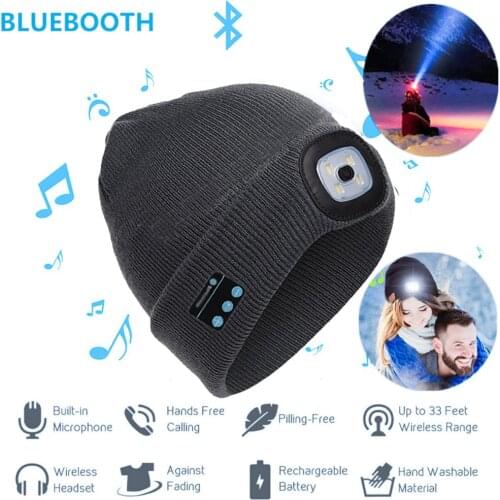 Autumn Winter Knitted Beanie Caps Adult Man Women Casual Solid Bluetooth LED Hat Wireless Smart Cap Headset Headphone Speaker