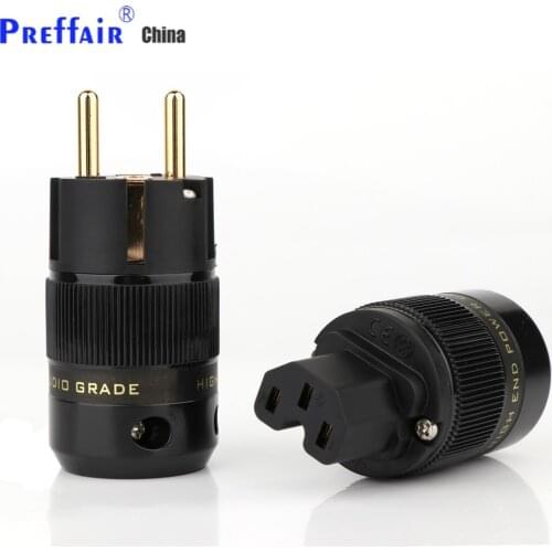 Hight Quality 24K Gold Plated Brass Schuko AC power plug+IEC power connector hifi EU audio power adapter connector plug