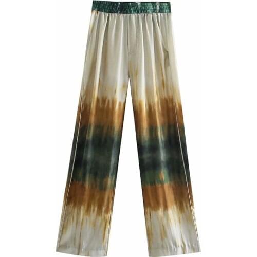 YENKYE Vintage Tie Dye Women Pants Elastic High Waist Casual Loose Trousers Summer Pantalones
