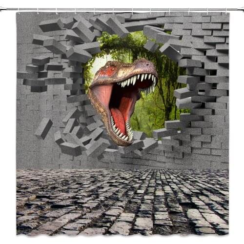 Funny Bathing Dinosaur Shower Curtain , Bath Screens waterproof Bathroom Fabric 3D Printing Shower Curtain Home Decor Set