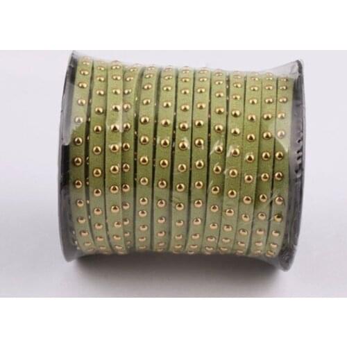 20Yds Grass Green Suede Cord,Microfiber Faux Cord,Gold Studded Suede Cord,Gold Riveted Cord,5mmx2mm,Bracelet Necklace Jewelry