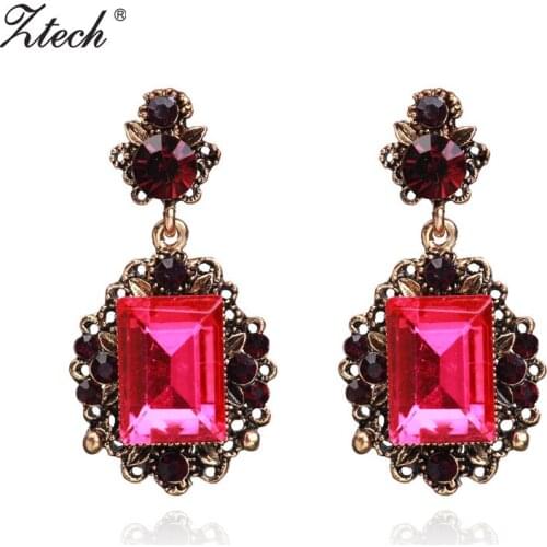 Ztech Big Rhinestone Earrings For Women Female Green/Blue Crystal Dangle Earrings Fashion Party Wedding Accessories Pendientes