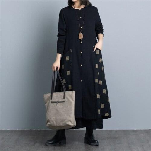 Womens New Plus Size Jacket Trench Loose Casual Cotton O-Neck Long Sleeve Single Breasted England Manteau Outerwear