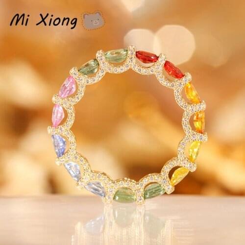 Mi Xiong 925 Sterling Silver Womens Rings Candy Diamond Rainbow Series Romantic Wedding Elegant Luxury Engagement Fine Jewelry