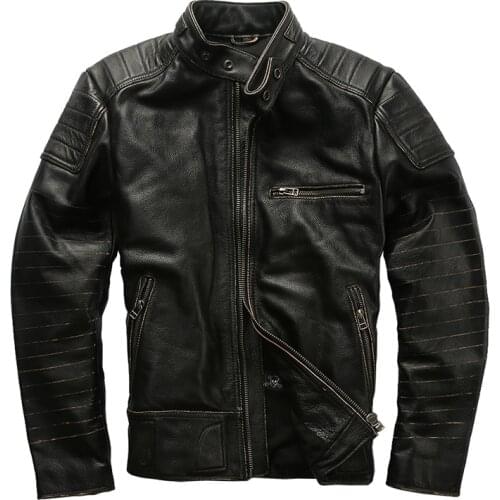 1820 Super Offer ! Read Description! Asian Size Genuine Cow Skin Mens Cowhide Casual Vintage Leather Jacket