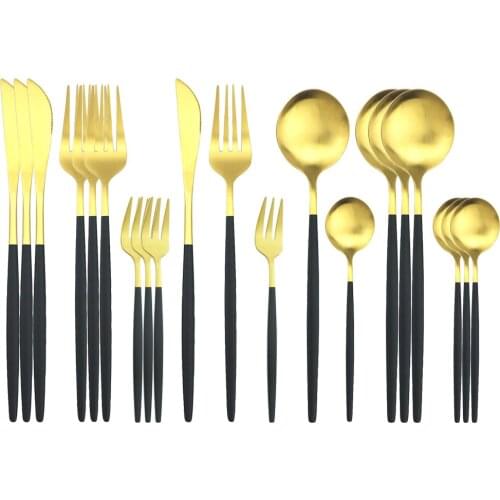 20Pcs Black Gold Dinnerware Cutlery Set Stainless Steel Dinner Flatware Knives Cake Forks Spoon Tableware Kitchen Silverware Set