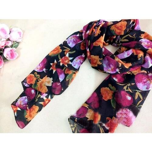 2015 Fashion Women Fruit Flower Print Pomegrante Pattern Silk Chiffon Scarf 5pcs/lot