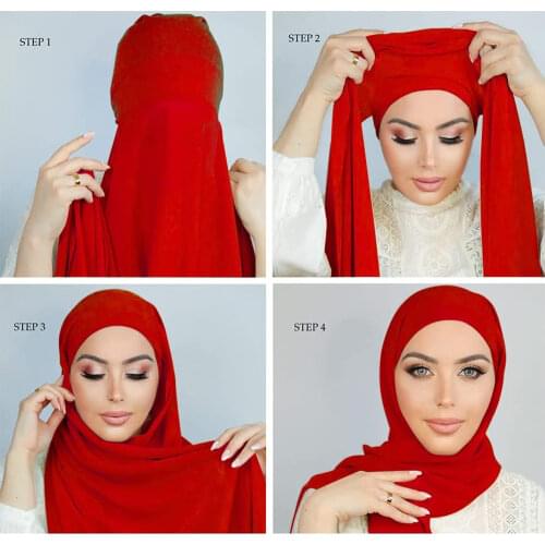 2021 Plain Chiffon Shawl With Jersey Underscarf Cap Islam Inner Scarf Headband Stretch Hijab Cover Headwrap Turbante