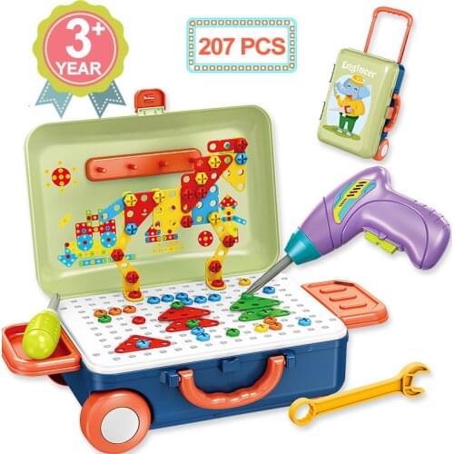 207Pcs 3D Mosaic Puzzle Toys For Children DIY Electric Drilling Screw Set Disassembly Building Blocks Kids Educational Toy