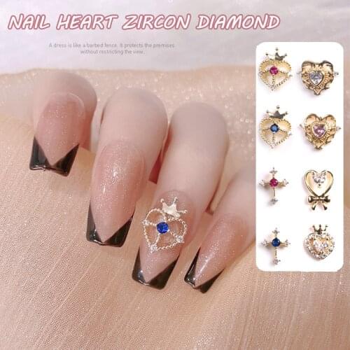 3Pcs/Lot 2021 New Japanese Style Crown Zircon Love Heart Cross Diamond Nails Art Jewelry Nail Decoration