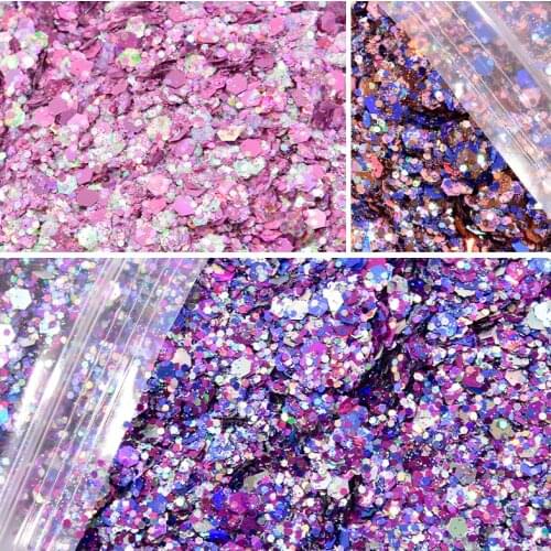 50g/bag Nail Art Glitter Sparkly Spangle Mixed-Size Hexagon Polyester Glitter Holographic Chunky Flake For DIY Nail Holo Glitter