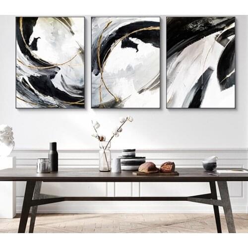 Abstract Oil Texture Poster Black White Gold Wall Art Canvas Painting Modern Print Living Room Decoration Interior Decor