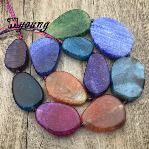 Egg Shape Dragon Veins Agates Slice Pendant Beads, Quartz Drilled Loose Beads For Jewelry Making MY1882