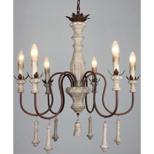 American Rural Wood Iron Chandelier For Living Room Bedroom Retro Chandeliers Loft Lustre Bois Vintage Home Decor Light WF1027