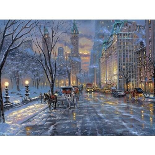 Free shipping pastoral snow light city street landscape canvas prints oil painting printed on canvas wall art decoration picture