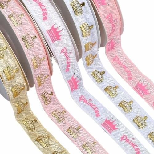 5/8" silver foil crown Princess printed foe elastic 100yards /lot for girls wholesale
