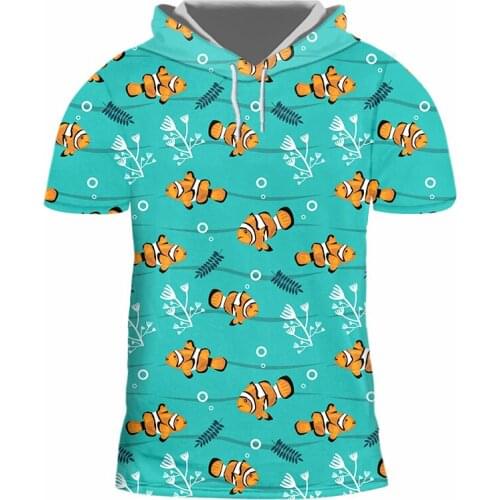 IFPD EU Size Men Hot Sale Clownfish Casual Hooded Tshirt 3D Print Animal Casual Short Sleeve Harajuku Shirts Summer Fashion Tops