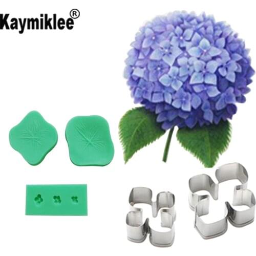 Hydrangea Petal Veiner &Cutter Silicone Mold Flower Fondant Gumpaste Candy Mould Cake Decorating Tools ,Sugarcraft Mold CS218