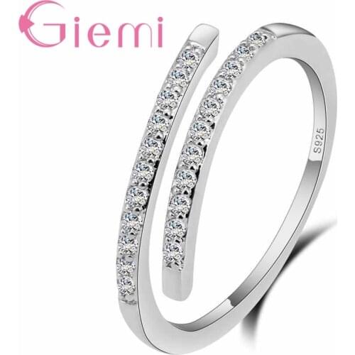 Beautiful Clear Crystal Adjustable Ring Fashion 925 Sterling Silver Wedding Jewelry Lovers Gift Wholesale