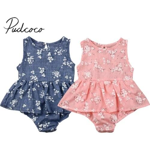 2019 Baby Summer Clothing Newborn Infant Baby Girl Bodysuits Dress Clothes Sleeveless Flowers Print Jumpsuits Tutu Dress 0-18M