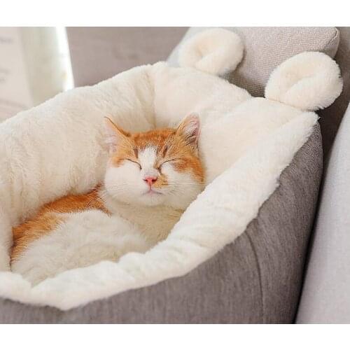 Pet Bed Ear High Back Cat Bed Classic Waterproof Bottom Soft Fleece Warm Removable Pet Bed Suitable For Small Dogs