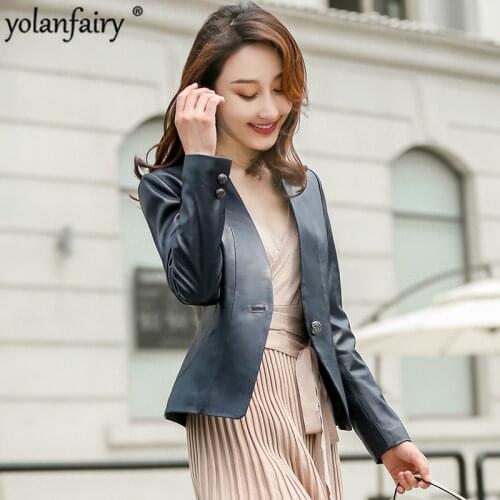 Womens Genuine Leather Jacket 2020 Spring Autumn Sheepskin Coat for Women Casual Leather Blazer Korean Veste Femme Z91758 KJ