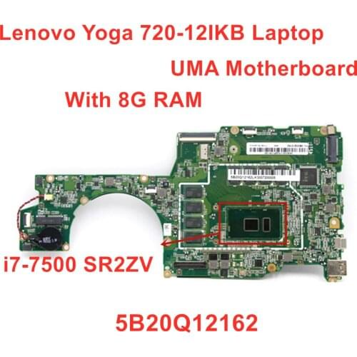 Notebook Motherboard For Lenovo Yoga 720-12IKB Laptop Motherboard With I7-7500U UMA 8GB RAM PN 5B20Q12162 100% Tested Work OK