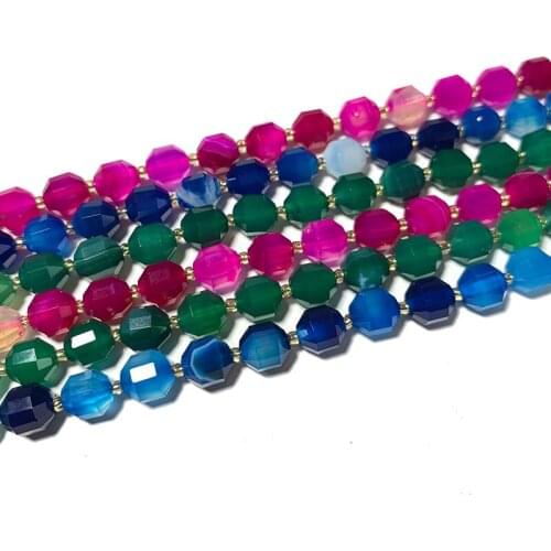 Natural Faceted Prismatic Striped Agates Blue Green Red Round Stone Beads For Jewelry Making DIY Bracelet Necklace 5*6 / 7*8MM