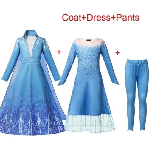VOGUEON New Elsa 2 Princess Dress Up Clothes Set Girls Long Sleeve Dress and Down 2 Pcs Outfit Halloween Snow Queen Costume