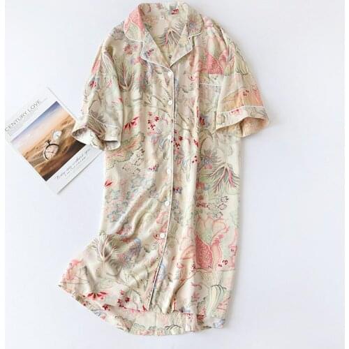 Summer New Nightgowns Rayon Short-sleeved Sleep Dress Loose Ladies Long Skirt Simple Fresh Sleep Tops Print Satin Sleepshirts