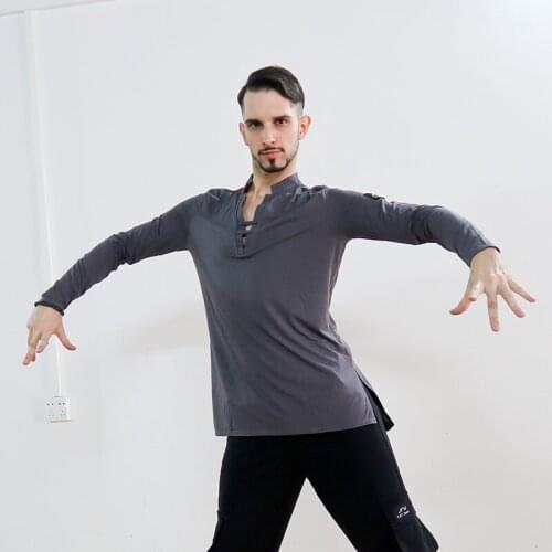 Latin Dance Clothes MenS Autumn And Winter New Dance Shirt Long-Sleeved Dance Tops V-Neck Latin Dance Practice Wear VDB1115