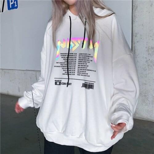 Hoodies autumn letter print women reflective Hoodies Sweatshirts Casual Loose Long Sleeve Tracksuit hoodies women white wm